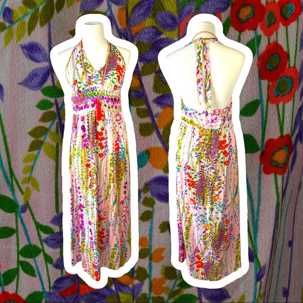60’s 70’s Vintage Halter Floral Maxi Dress - Picture 2 of 13